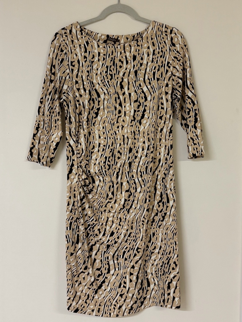 J McLaughlin Beige Black Patterned Midi Dress